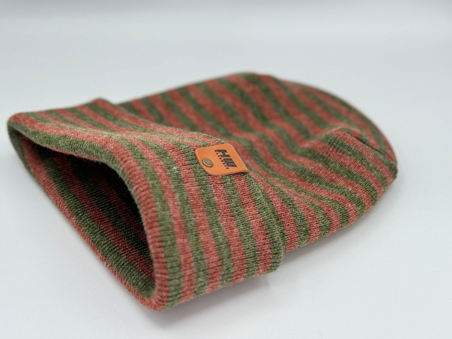 HW6095 HAAKWEAR Theta Stitch RORO Cuffed Beanie (Patent Pending Design)-Green/Burgundy, Made in USA