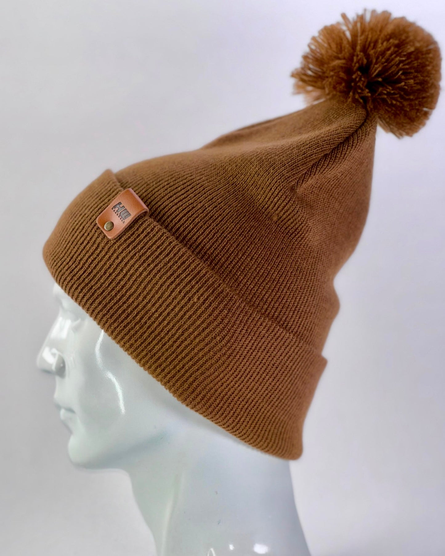 HW6071 HAAKWEAR Pom Pom Beanie - Made in USA- Camel Brown