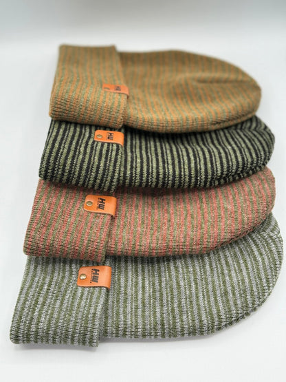 HW6088 HAAKWEAR Traditional Contrast Cuffed Beanie - Gray/Green, Made in USA