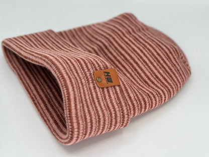 HW6101 Modern Theta Stitch Contrast Cuffed Beanie (Patent Pending Design)-Pink/Burgundy, Made in USA