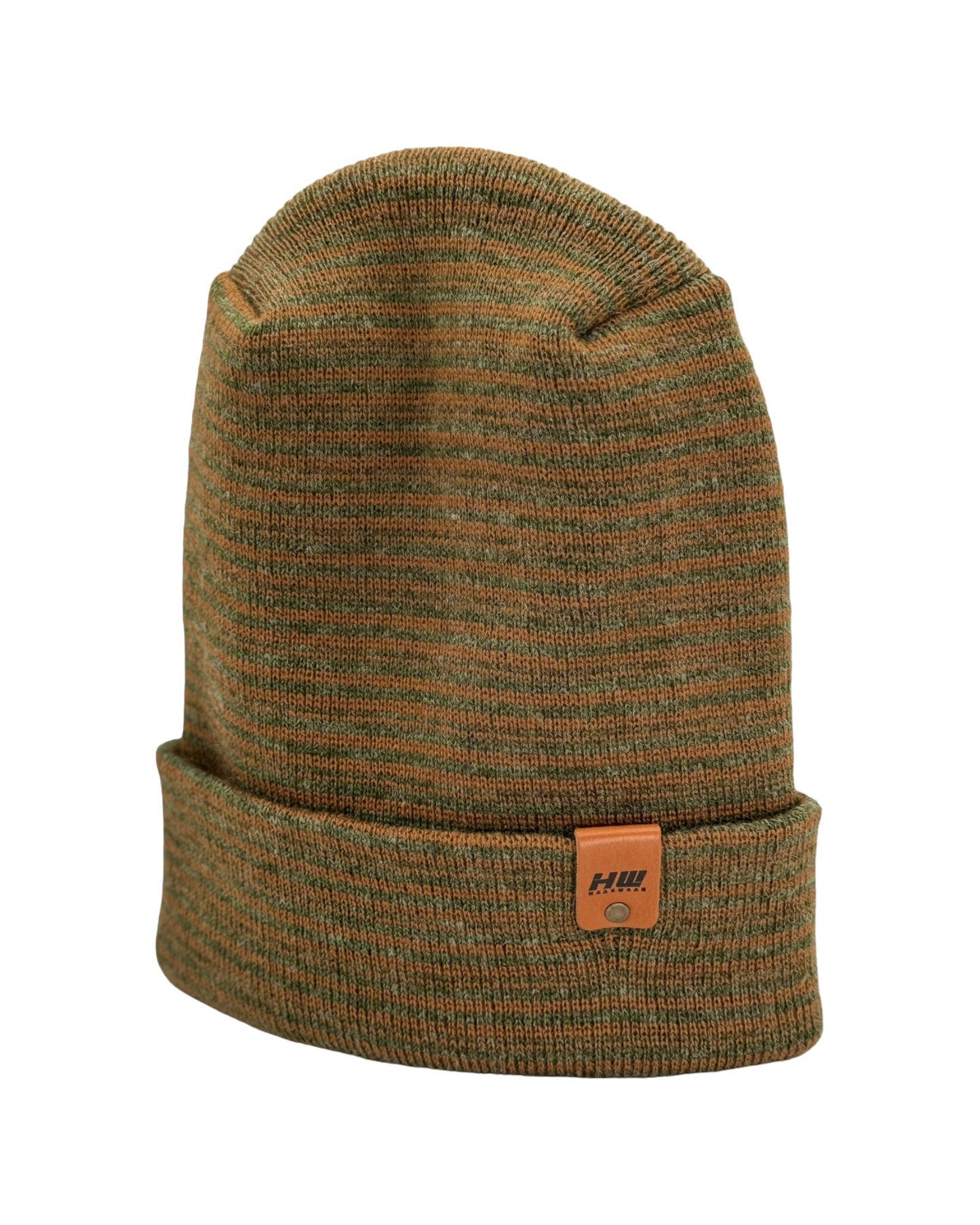 HW6101 Modern Theta Stitch Contrast Cuffed Beanie (Patent Pending Design)-Green/Brown, Made in USA