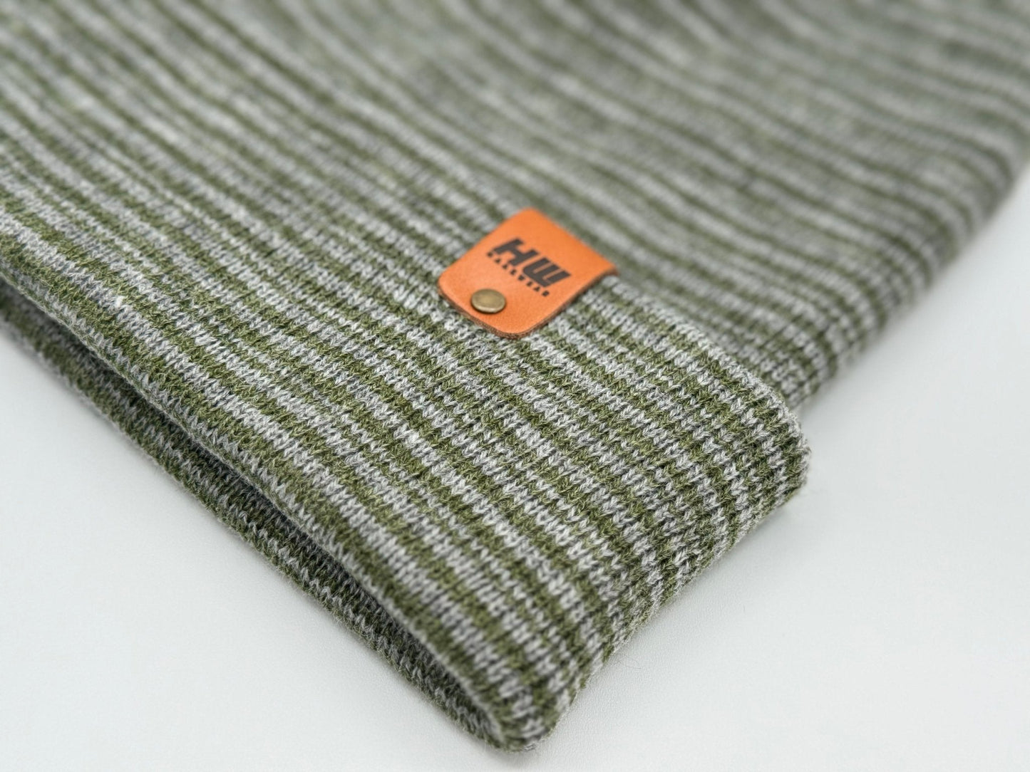 HW6088 HAAKWEAR Traditional Contrast Cuffed Beanie - Gray/Green, Made in USA