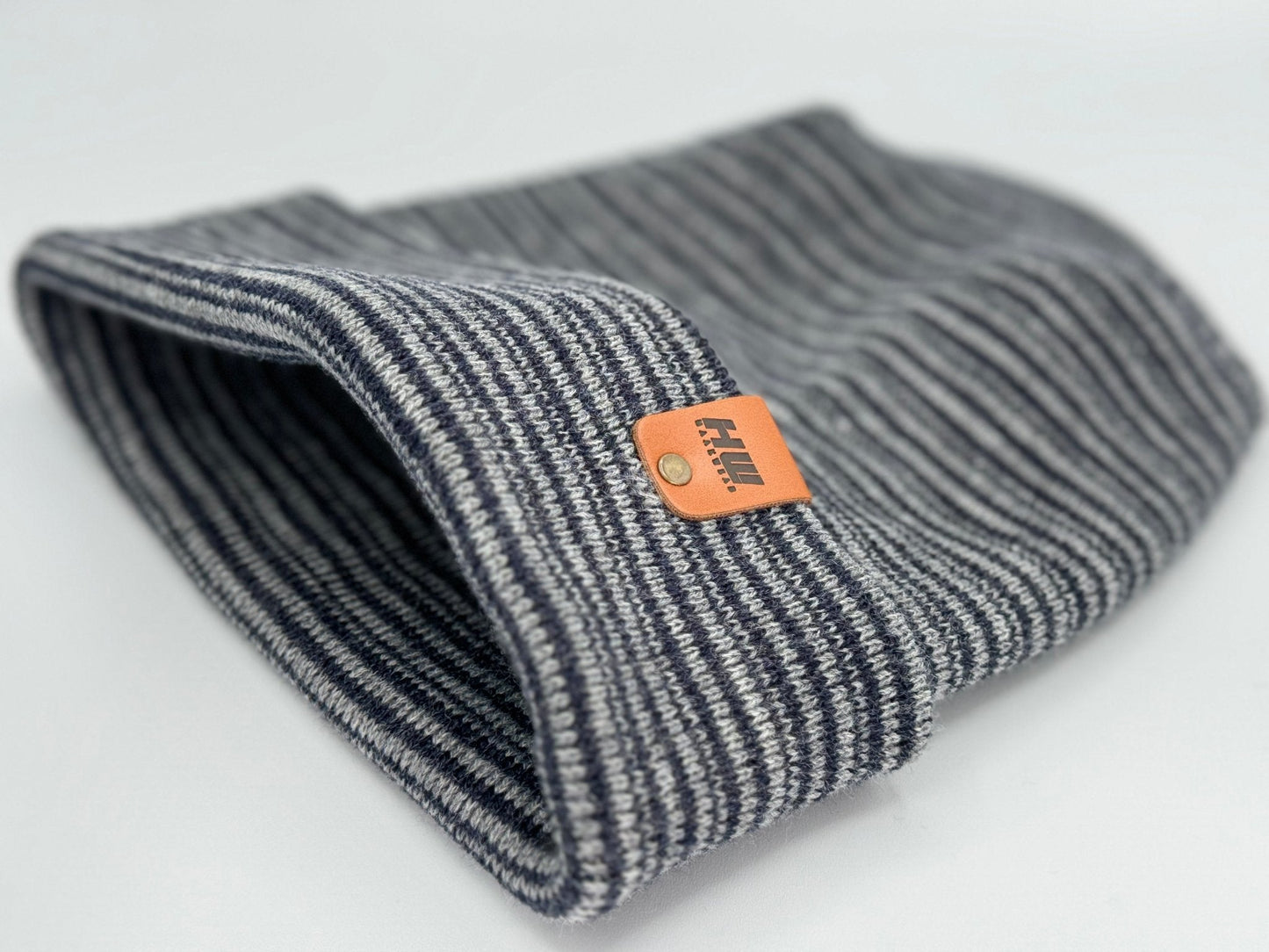 HW6101 Modern Theta Stitch Contrast Cuffed Beanie (Patent Pending Design)-Gray/Blue, Made in USA