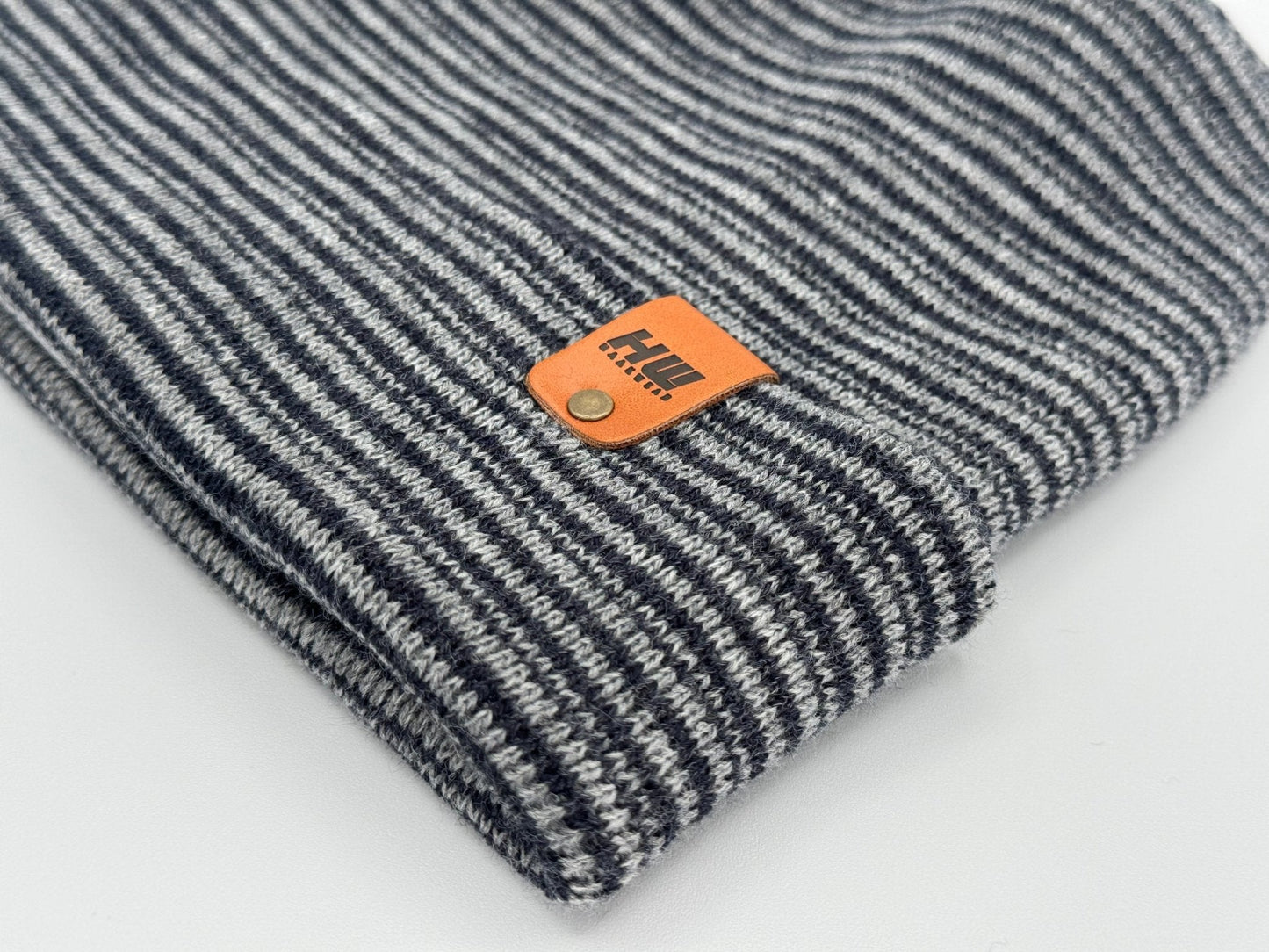 HW6101 Modern Theta Stitch Contrast Cuffed Beanie (Patent Pending Design)-Gray/Blue, Made in USA