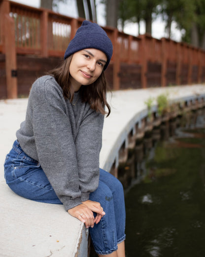 HAAKWEAR Knit Cuffed Beanie - Denim Blue, Made in USA