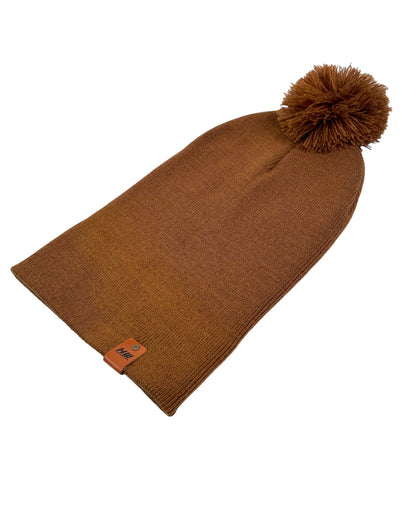 HW6071 HAAKWEAR Pom Pom Beanie - Made in USA- Camel Brown