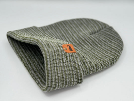 HW6088 HAAKWEAR Traditional Contrast Cuffed Beanie - Gray/Green, Made in USA