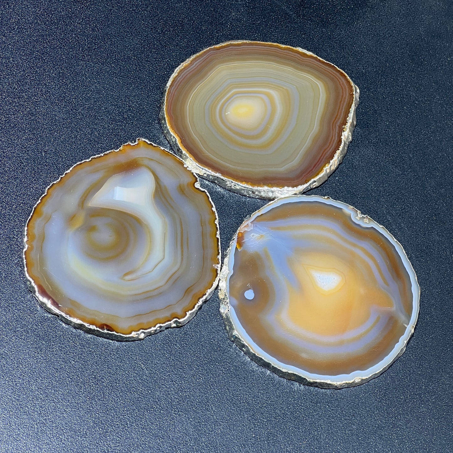 Agate Slice Coaster Silver Plated (Size #4)(4-5 Inches) Grade A Escort Place Cards