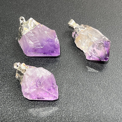 Amethyst Crystal Point Pendants (5 pcs)(Silver Plated) Bulk Wholesale Jewelry Supply Lot