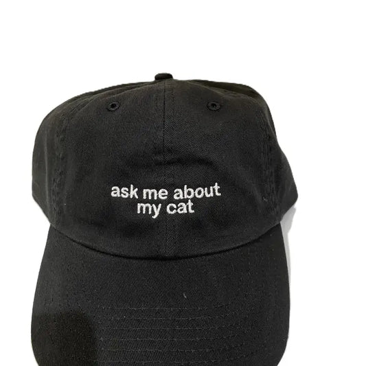 Ask Me About My Cat Embroidered Hat Black