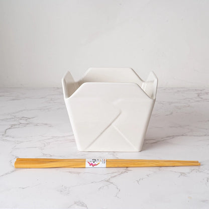 Lucky Cat Takeout Box Serving Bowl with Chopsticks