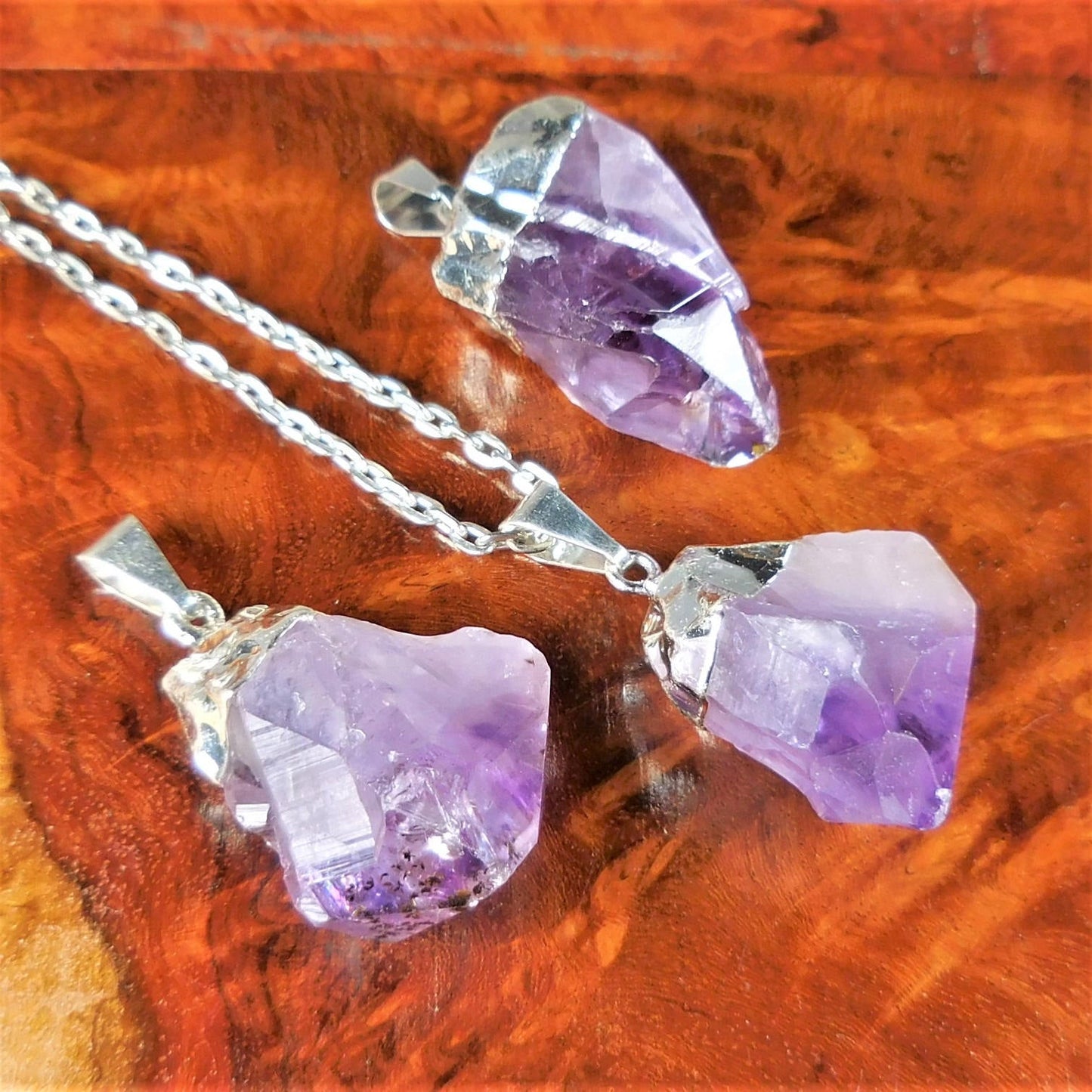 Amethyst Crystal Point Pendant (Silver Plated) Purple Gemstone Necklace Supply Jewelry Charm