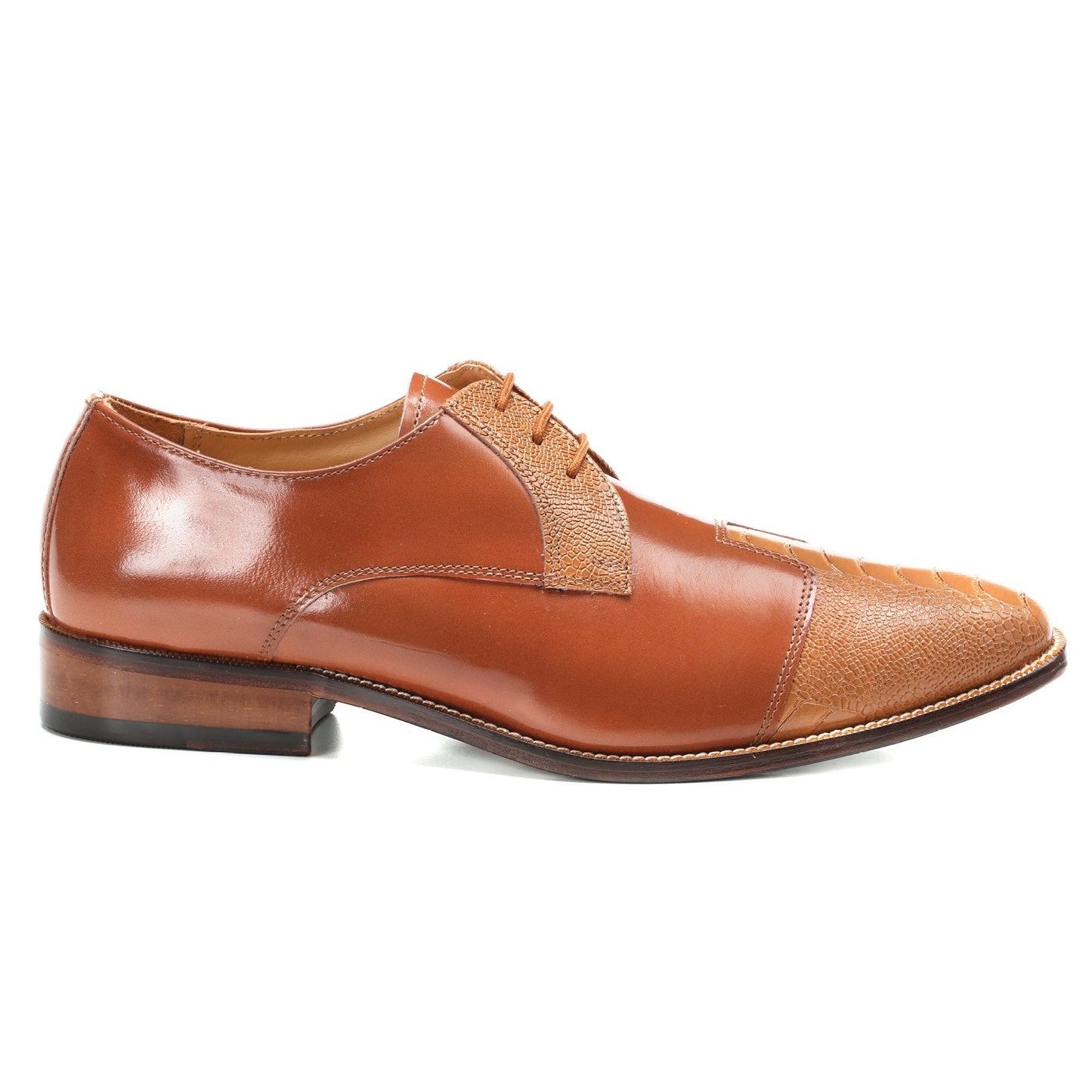 Charlie Leather Derby Style Men's Dress Shoes - Tan and Black Color