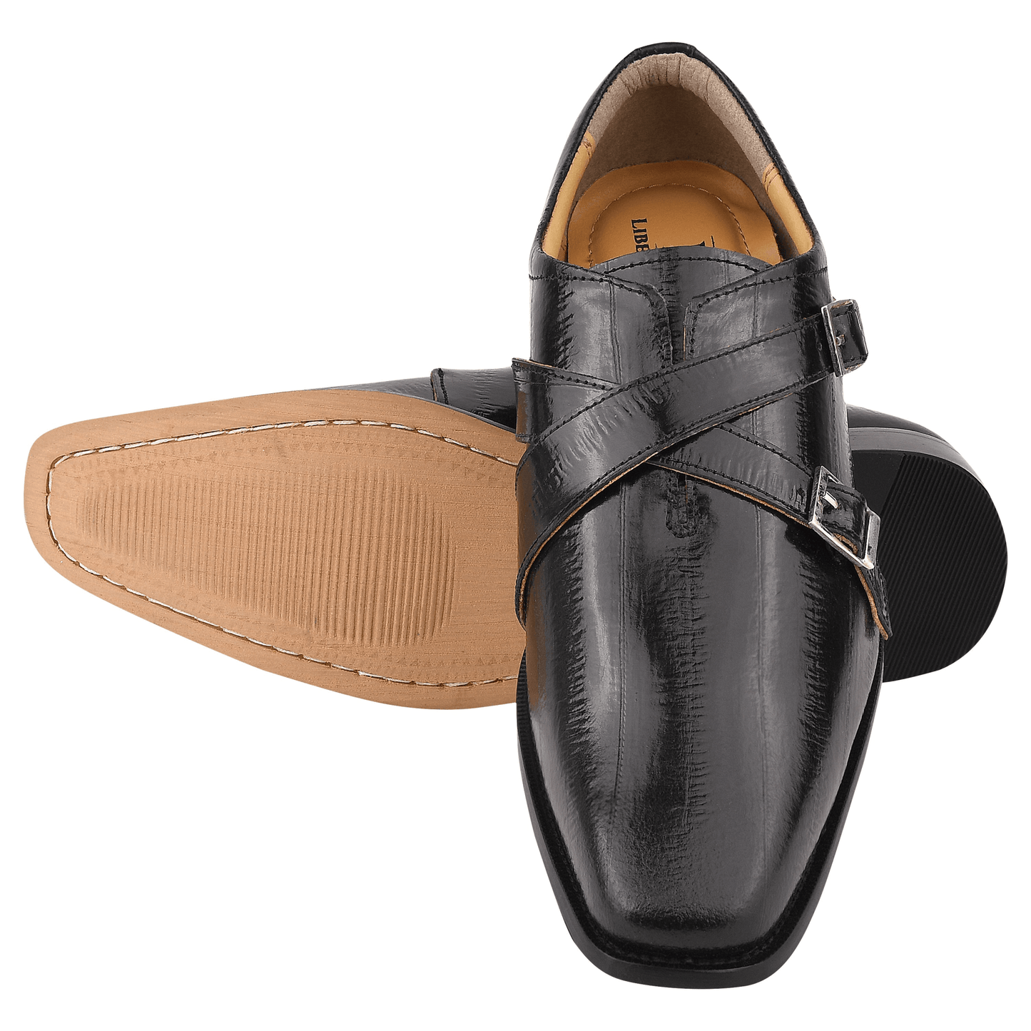 DONNA Leather Oxford Style Double Buckle Monk Straps Shoes For Men