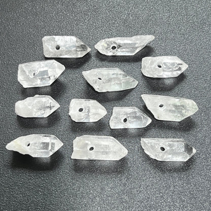 Drilled Hole Quartz Crystal Point Beads (3pcs)(2mm Hole) Pendant Necklace Charm Jewelry