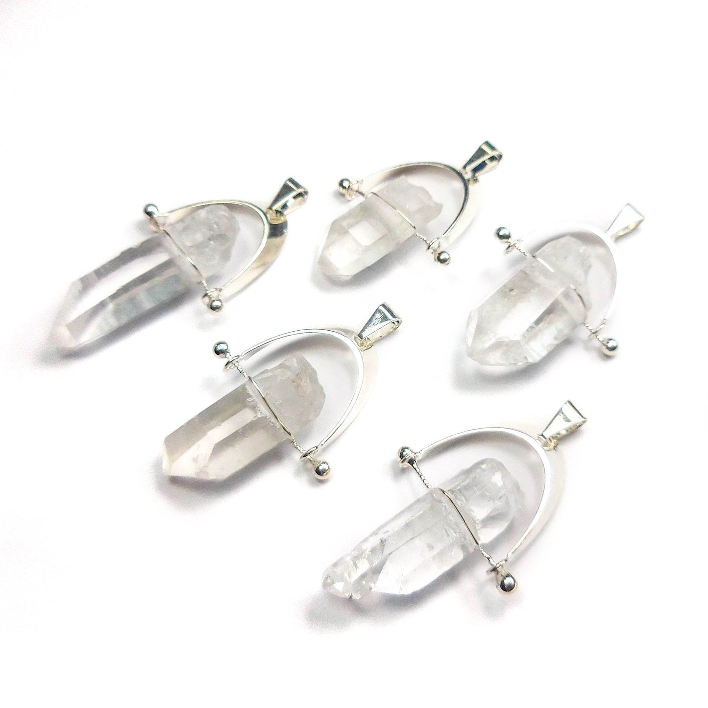 Quartz Crystal Point Arch Swivel Pendant (5 pcs)(Silver Plated) Wholesale Gemstone Jewelry Lot