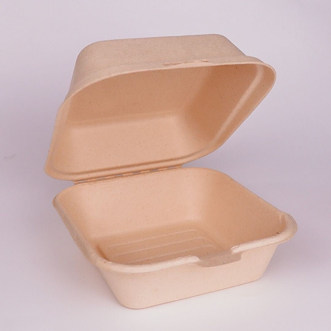 EarthTainer - 6" "Burger Box" Clamshell - 500ct - Compostable Certified