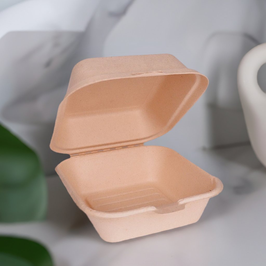 EarthTainer - 6" "Burger Box" Clamshell - 500ct - Compostable Certified