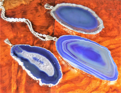 Purple Agate Slice Pendant (Silver Plated Edges) Polished Geode Slice Jewelry