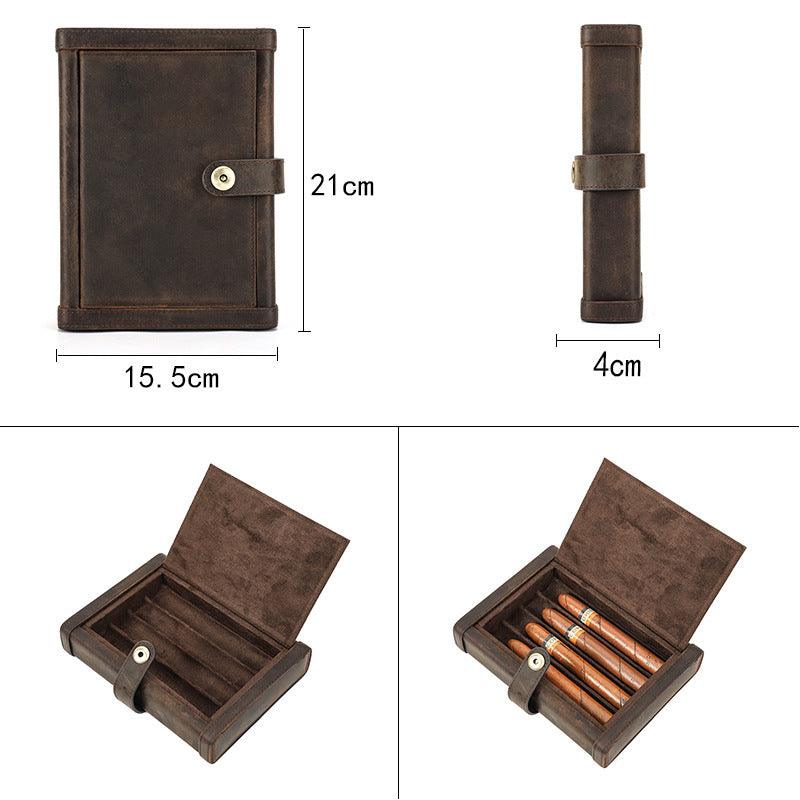 Vintage Crazy Horse Leather Cigar Case 4pcs