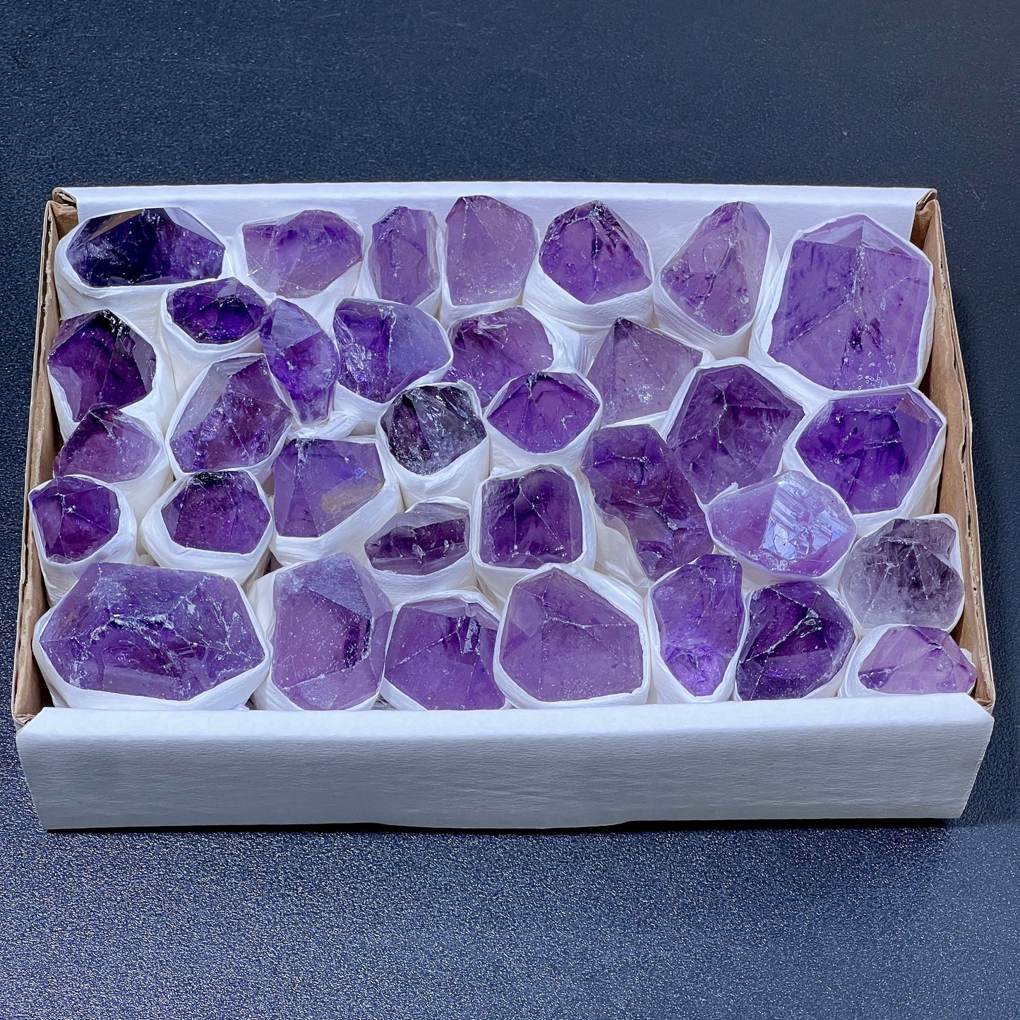 Large Dark Amethyst Crystal Points Boxed Flat Extra Quality Wholesale Crystal Supply