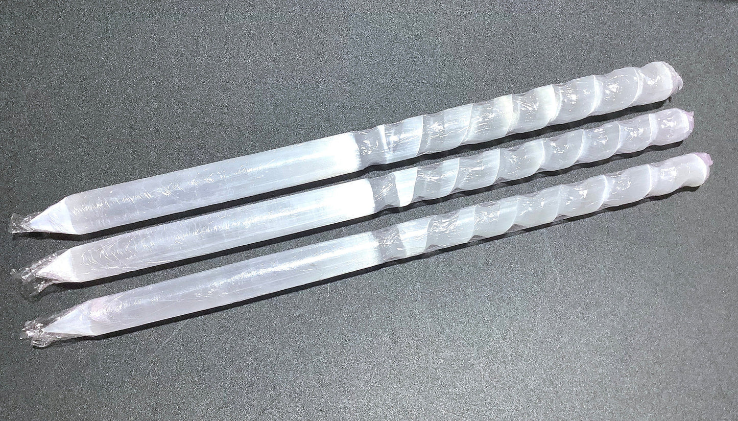 Selenite Crystal Spiral Point Wands (Set of 3) Extra Large Long Wholesale Bulk Lot