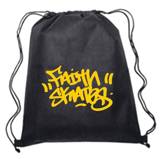 Faith Drawstring Handstyle Black Backpack Bag