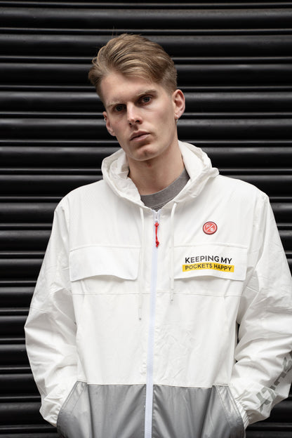 Happy Pockets Windbreaker Zip-Up Jacket (White)