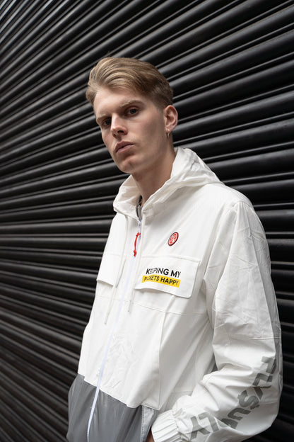 Happy Pockets Windbreaker Zip-Up Jacket (White)