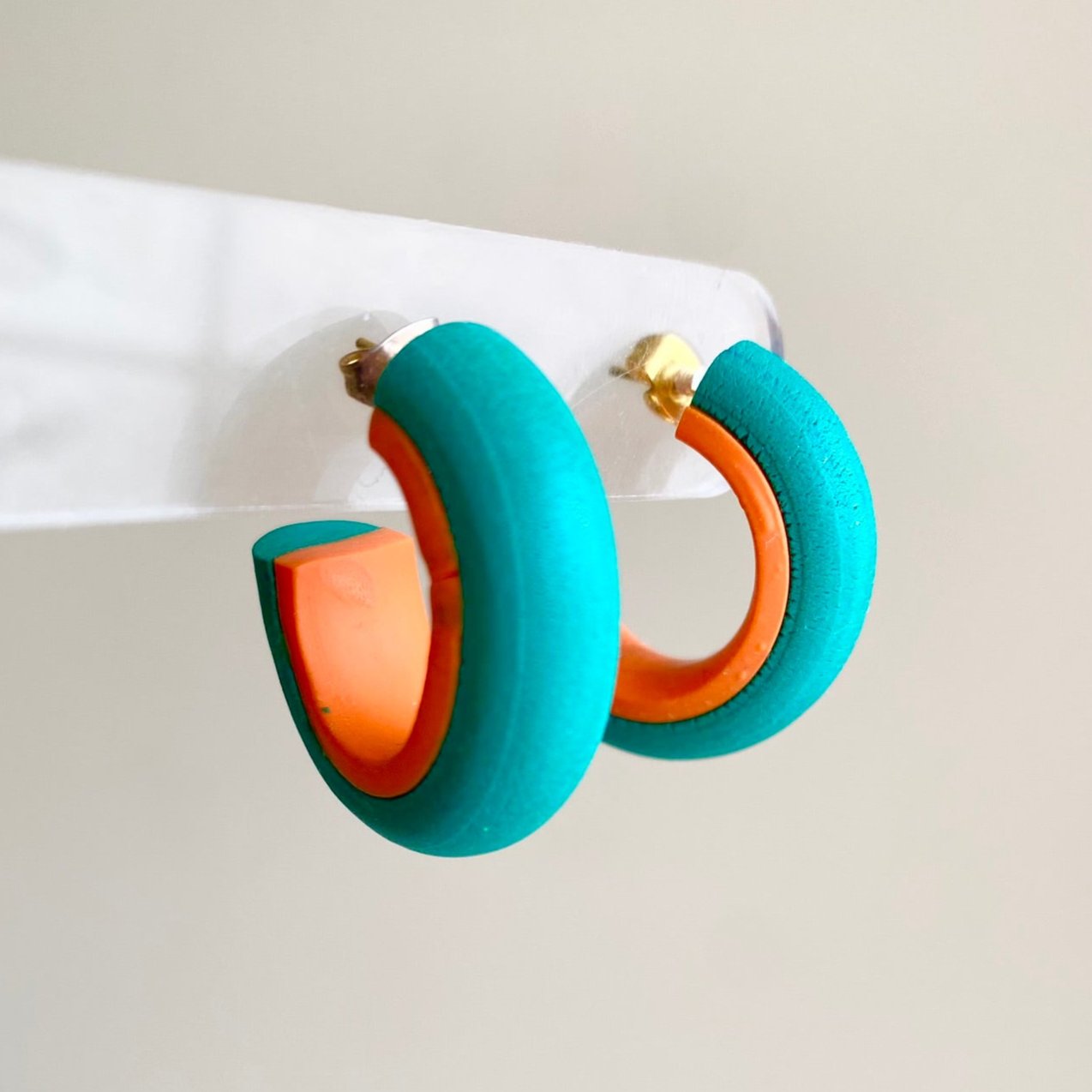 Poa - Teal and Orange Hoop Polymer Clay Earrings - Hawaiian Paradise Collection