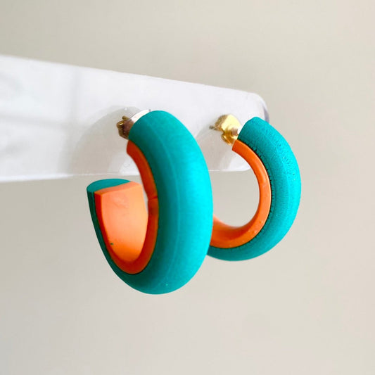 Poa - Teal and Orange Hoop Polymer Clay Earrings - Hawaiian Paradise Collection