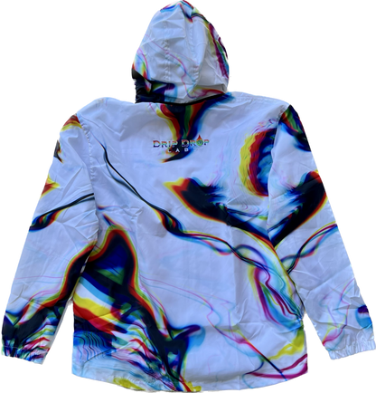 White Chromatic Drip - Zip Up Hood Windbreaker