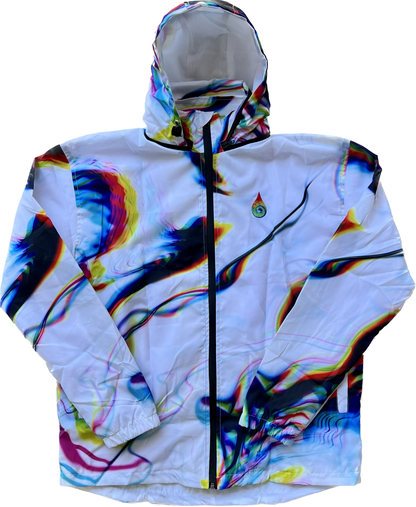 White Chromatic Drip - Zip Up Hood Windbreaker