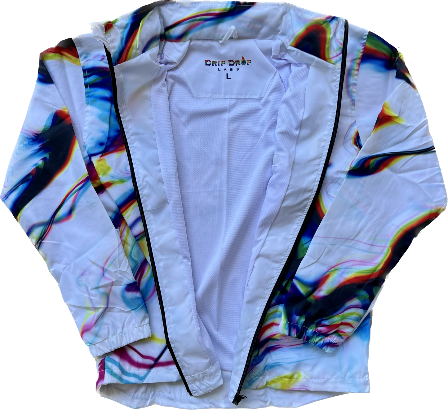 White Chromatic Drip - Zip Up Hood Windbreaker