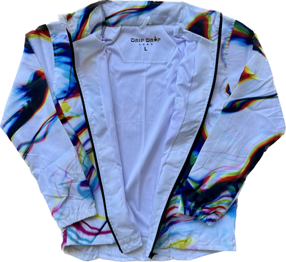 White Chromatic Drip - Zip Up Hood Windbreaker