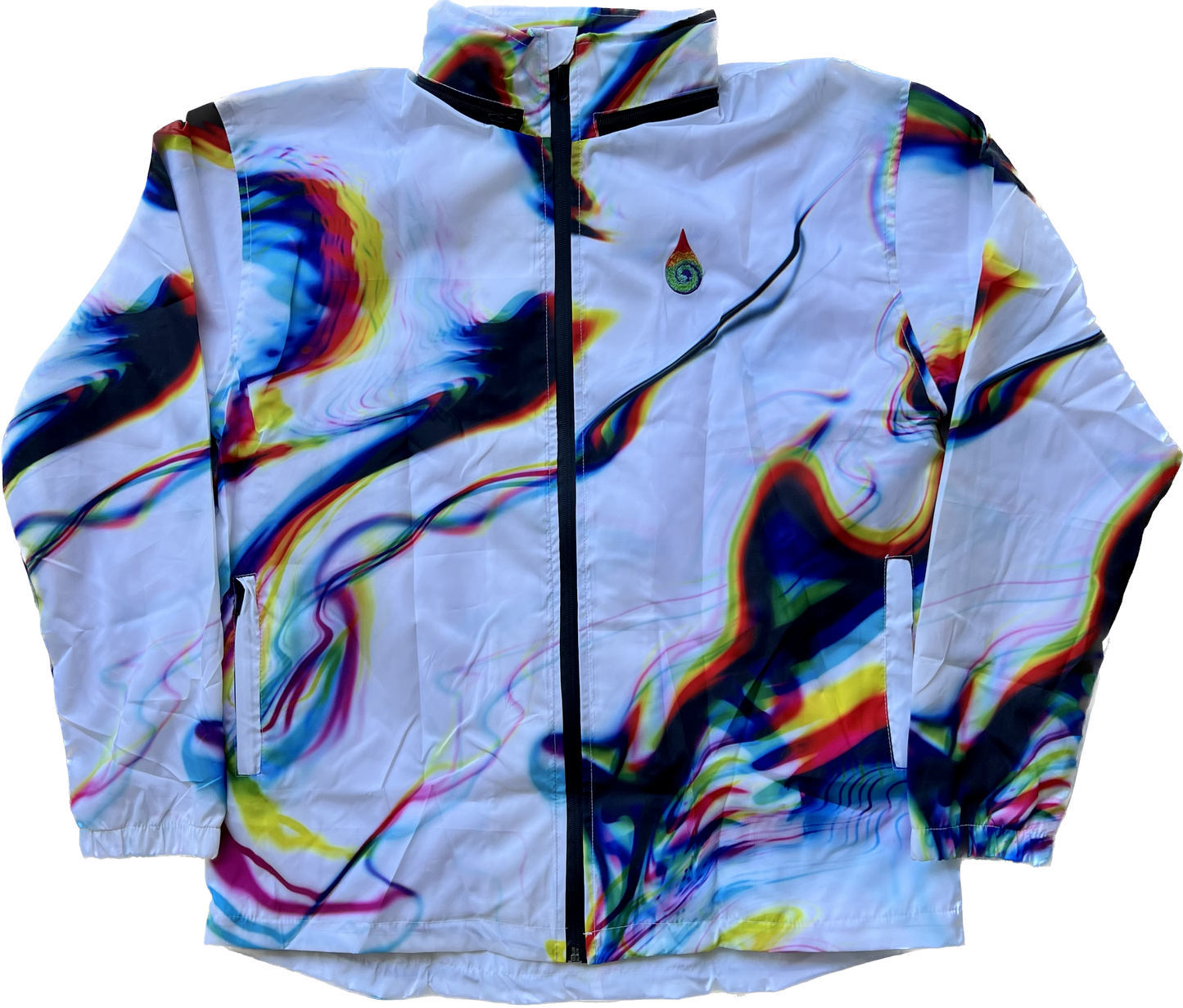 White Chromatic Drip - Zip Up Hood Windbreaker