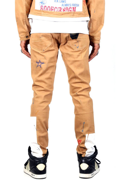 Antelope Men's graphic print patches with cut and sew cotton timber washed stretchable skinny twill pants