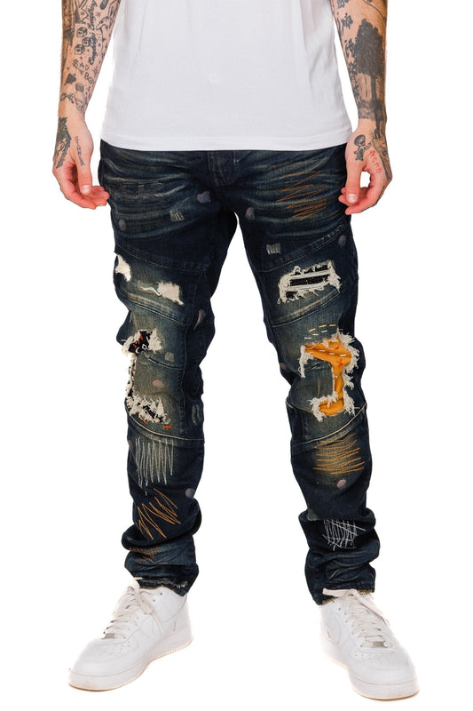 Rifle Washed Skinny Denim Pants