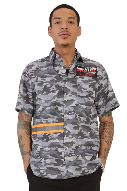 SPARK Men's premium poplin camo pattern shortsleeve buttondown shirt