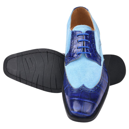 Macon Leather and Suede Crocodile Printed Oxford Dress Shoes