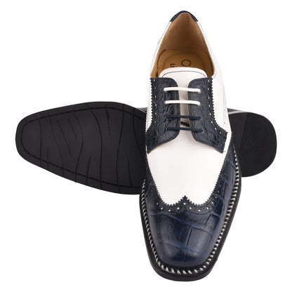 Macon Leather and Suede Crocodile Printed Oxford Dress Shoes