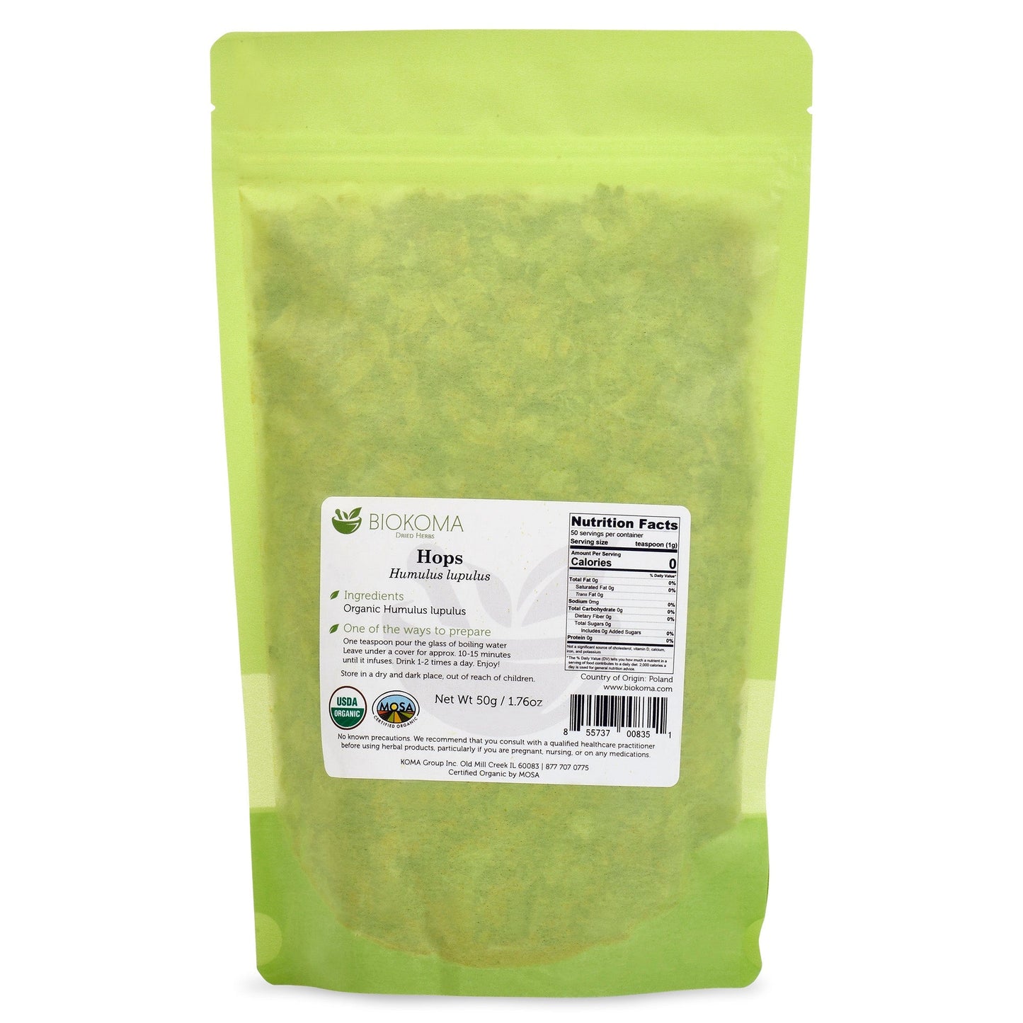 Hops (Humulus lupulus) Organic Dried Flowers 50g 1.76oz