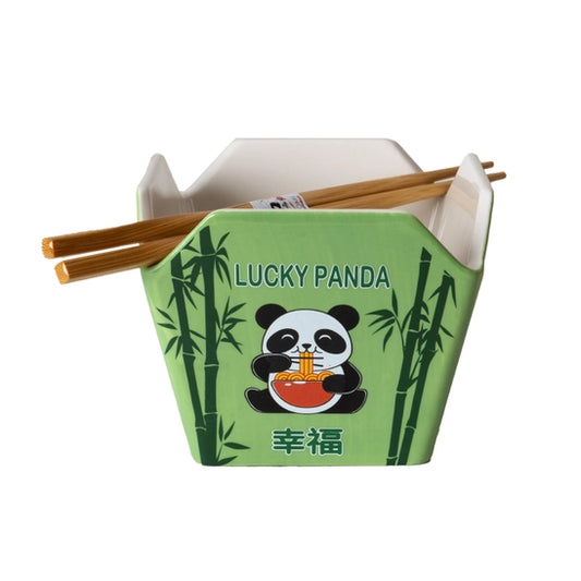 Lucky Panda Takeout Box Serving Bowl with Chopsticks