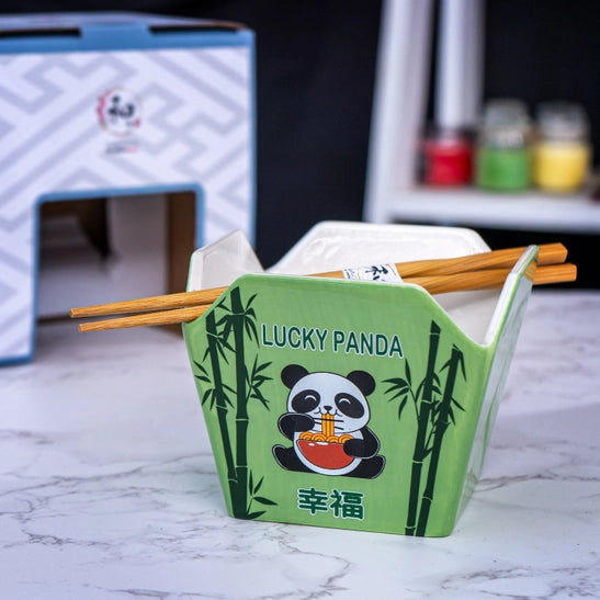 Lucky Panda Takeout Box Serving Bowl with Chopsticks