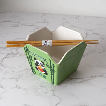 Lucky Panda Takeout Box Serving Bowl with Chopsticks