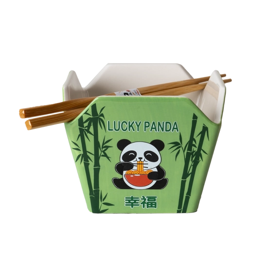 Lucky Panda Takeout Box Serving Bowl with Chopsticks