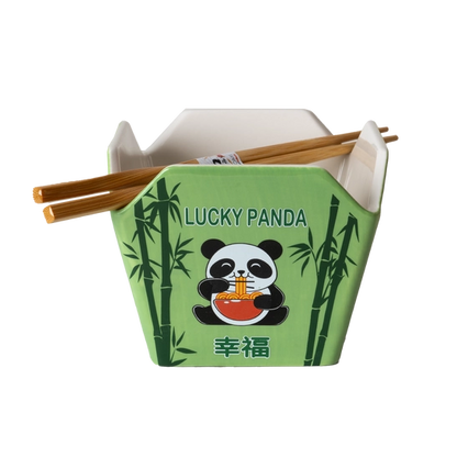 Lucky Panda Takeout Box Serving Bowl with Chopsticks