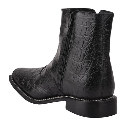 SANDRA Leather Ankle Length Side Zip Up Boots