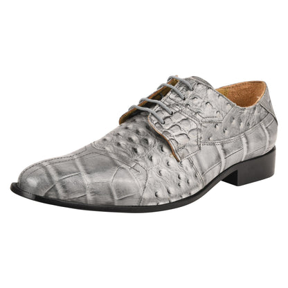 Sassy Crocodile Ostrich Print Lace-Up Dress Shoes