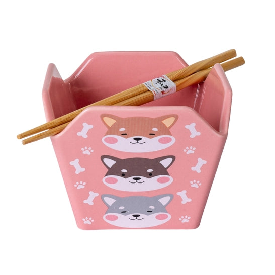 Shiba Inu Takeout Box Serving Bowl with Chopsticks